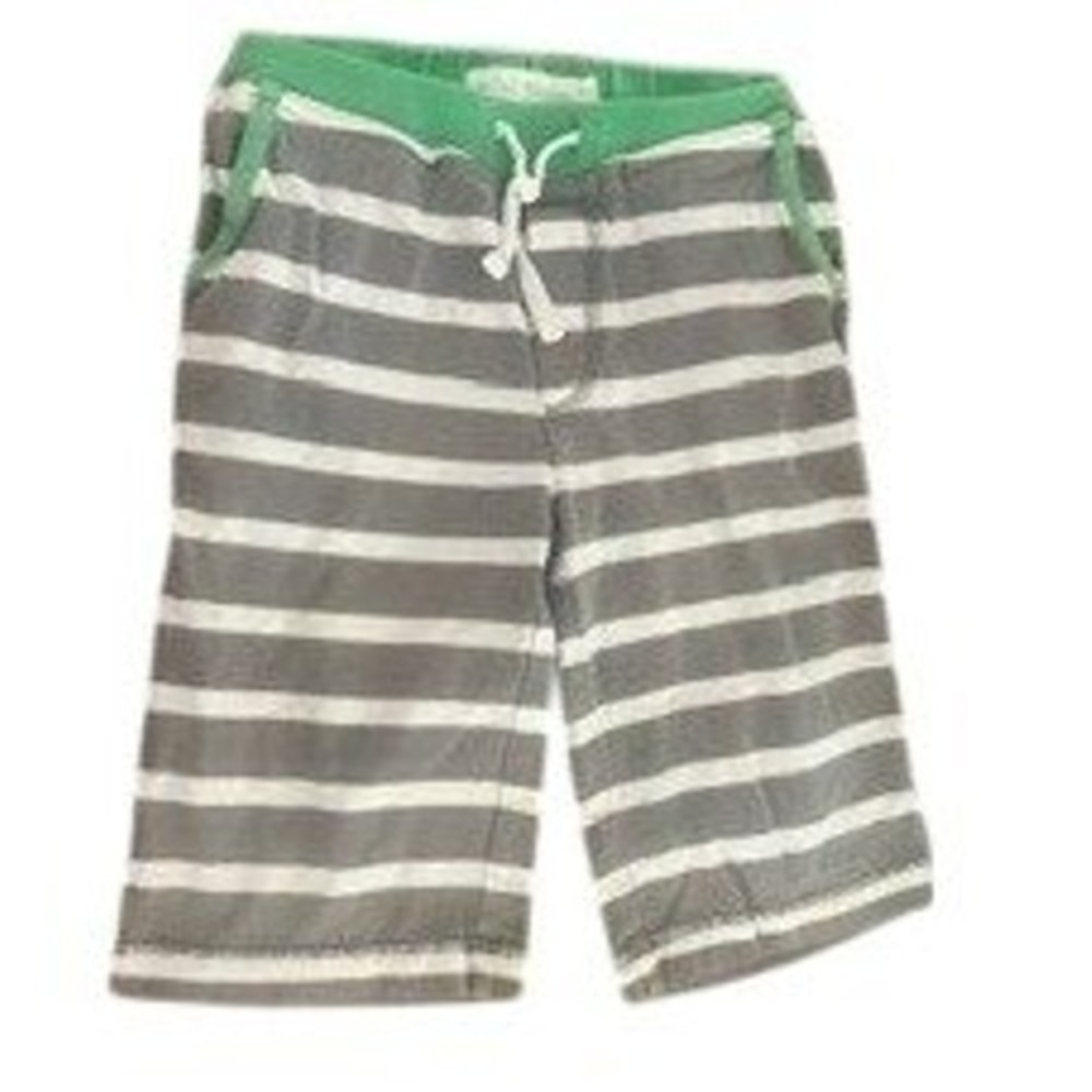 Mini Boden Boys Grey White Striped Jersey Shorts Green Waistband Size 5Y